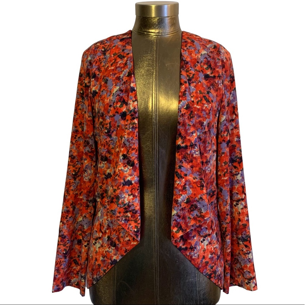 Lush Asymetrical Drape Red Floral Jacket Blazer